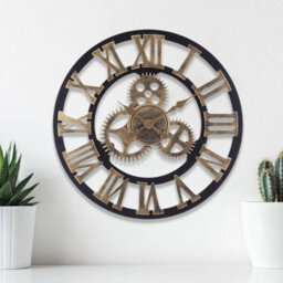 60Cm Large Roman Numerals Skeleton Wall Clock Big Giant Open Face Round Home Gold