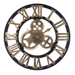 60Cm Large Roman Numerals Skeleton Wall Clock Big Giant Open Face Round Home Gold - thumbnail 2