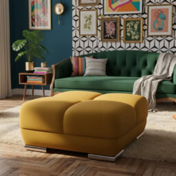 Logo Pouffe With Delicate Stitching On The Seat Mustard - thumbnail 3