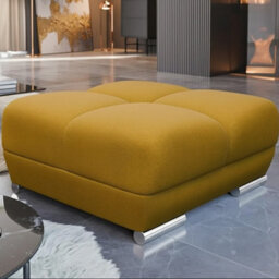 Logo Pouffe With Delicate Stitching On The Seat Mustard