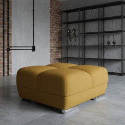 Logo Pouffe With Delicate Stitching On The Seat Mustard - thumbnail 2
