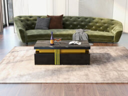 Modern Black Rectangular Coffee Table With Marble Pattern Top And 2 Wooden Drawers - thumbnail 5