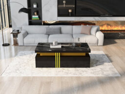 Modern Black Rectangular Coffee Table With Marble Pattern Top And 2 Wooden Drawers - thumbnail 3