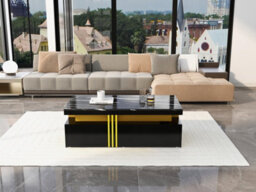 Modern Black Rectangular Coffee Table With Marble Pattern Top And 2 Wooden Drawers - thumbnail 6