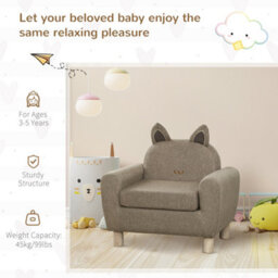 Homcom Kids Sofa Toddler Chair Children Armchair Ear Modeling For Bedroom Brown - thumbnail 7