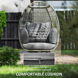 Outsunny Pe Rattan Egg Chair W/ Padded Cushions For Garden, Charcoal Grey - thumbnail 6
