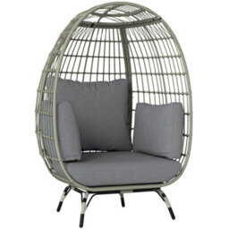 Outsunny Pe Rattan Egg Chair W/ Padded Cushions For Garden, Charcoal Grey - thumbnail 2