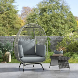 Outsunny Pe Rattan Egg Chair W/ Padded Cushions For Garden, Charcoal Grey - thumbnail 8