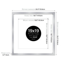 "19X19"" Silver Picture Frame - 19X19"" Square Frame With 17X17"" Mount For 19X19""/17X17"" Pictures Art Deco Style Room Decor, 1 Pack" - thumbnail 2