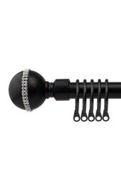16-19mm Bejeweled Extendable  Metal Curtain Pole Set Black Silk 120-210Cm
