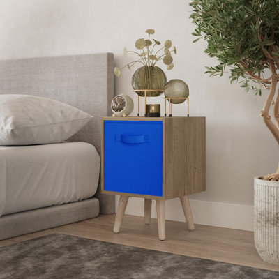 Urbn-Living Urbnliving 51Cm Height Oak Wooden Cube Storage Bookcase Dark Blue Inserts Scandinavian Pine Legs - image 1