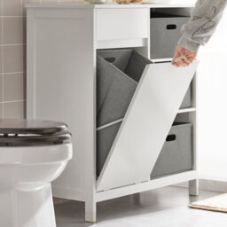 Sobuy Bzr77-W, Laundry Cabinet Freestanding Bathroom Cabinet With Laundry Basket Storage Uint With Drawers,white - thumbnail 6