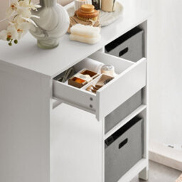 Sobuy Bzr77-W, Laundry Cabinet Freestanding Bathroom Cabinet With Laundry Basket Storage Uint With Drawers,white - thumbnail 4
