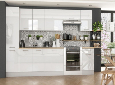 Impact Furniture Kitchen Cabinets White Gloss 8 Units With Slim Larder 280Cm Package Modern Set Soft Close Flat Pack Ella - image 1