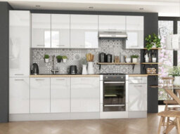 Impact Furniture Kitchen Cabinets White Gloss 8 Units With Slim Larder 280Cm Package Modern Set Soft Close Flat Pack Ella - thumbnail 1