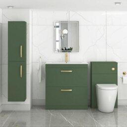 Royal Bathrooms Turin 800mm Floor Standing Vanity Unit Matt Green 2 Drawer Minimalist Basin With Brushed Brass Handles - thumbnail 4