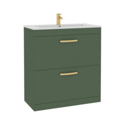 Royal Bathrooms Turin 800mm Floor Standing Vanity Unit Matt Green 2 Drawer Minimalist Basin With Brushed Brass Handles - thumbnail 6