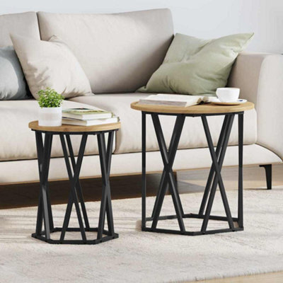 Berkfield Artisan Oak Mdf, Metal Medium Coffee Table Round Industrial - image 1