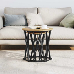 Berkfield Artisan Oak Mdf, Metal Medium Coffee Table Round Industrial - thumbnail 4