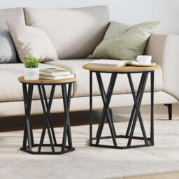Berkfield Artisan Oak Mdf, Metal Medium Coffee Table Round Industrial - thumbnail 1