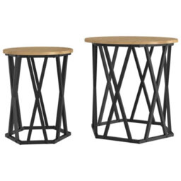 Berkfield Artisan Oak Mdf, Metal Medium Coffee Table Round Industrial - thumbnail 2