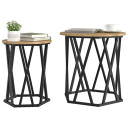 Berkfield Artisan Oak Mdf, Metal Medium Coffee Table Round Industrial - thumbnail 3