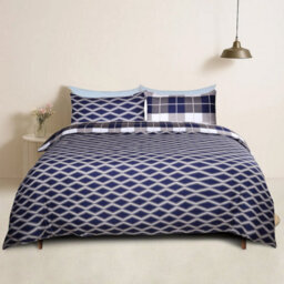 Bedlooms Navy Check Printed Duvet Cover Set, Reversible & Hypoallergenic Bedding Pack, Single 135X200Cm - thumbnail 2