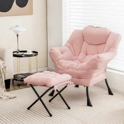 Costway Lazy Chair With Ottoman Modern Accent Chair With Folding Footrest - image 1
