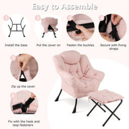 Costway Lazy Chair With Ottoman Modern Accent Chair With Folding Footrest - thumbnail 8