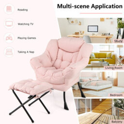 Costway Lazy Chair With Ottoman Modern Accent Chair With Folding Footrest - thumbnail 9
