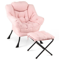 Costway Lazy Chair With Ottoman Modern Accent Chair With Folding Footrest - thumbnail 2