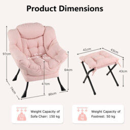 Costway Lazy Chair With Ottoman Modern Accent Chair With Folding Footrest - thumbnail 3