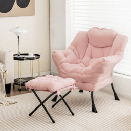Costway Lazy Chair With Ottoman Modern Accent Chair With Folding Footrest - thumbnail 1