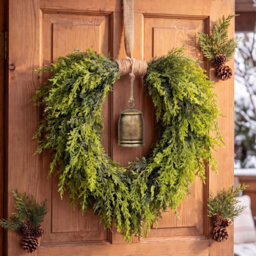 "Amorly Christmas Norfolk Pine Wreath For Front Door With Rustic Bell 19"" Rustic Heart Shaped Wreath,for Door Window Mantle Outdoor Indoor" - thumbnail 5