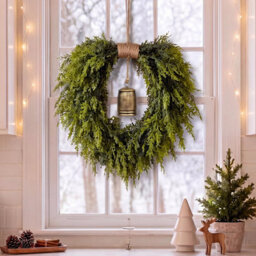 "Amorly Christmas Norfolk Pine Wreath For Front Door With Rustic Bell 19"" Rustic Heart Shaped Wreath,for Door Window Mantle Outdoor Indoor" - thumbnail 4
