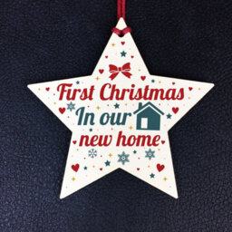Red Ocean New Home Christmas Tree Wooden Star Bauble Gift Xmas Decoration - thumbnail 2