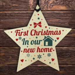 Red Ocean New Home Christmas Tree Wooden Star Bauble Gift Xmas Decoration - thumbnail 1