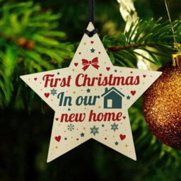 Red Ocean New Home Christmas Tree Wooden Star Bauble Gift Xmas Decoration - thumbnail 6