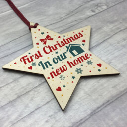 Red Ocean New Home Christmas Tree Wooden Star Bauble Gift Xmas Decoration - thumbnail 3