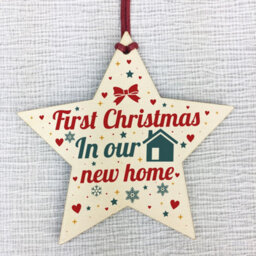 Red Ocean New Home Christmas Tree Wooden Star Bauble Gift Xmas Decoration - thumbnail 5
