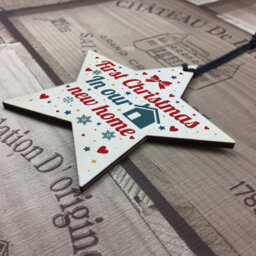 Red Ocean New Home Christmas Tree Wooden Star Bauble Gift Xmas Decoration - thumbnail 4