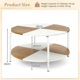 2-Tier Round Coffee Table Storage White - thumbnail 2