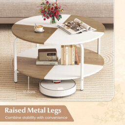 2-Tier Round Coffee Table Storage White - thumbnail 4
