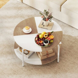 2-Tier Round Coffee Table Storage White