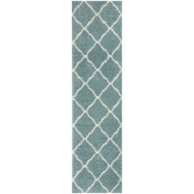 The Rugs Moroccan Shaggy Rugs And Runners Soft  High Pile Duck Egg Blue And Ivory Living Room Kitchen Hallway 750 - image 1
