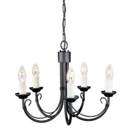 Elegant 5 Bulb Gothic Chandelier With Black Finish And Ivory Candle Tubes