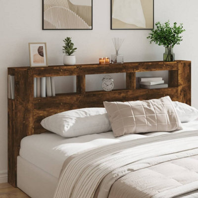 Berkfield Led Headboard Smoked Oak 200 Cm Engineered Wood - image 1