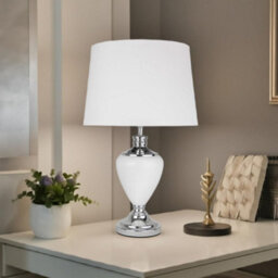 Lighting Supermarket Hepburn Large Ceramic Table Lamp White Shade White Chrome Finish 58Cm - thumbnail 1