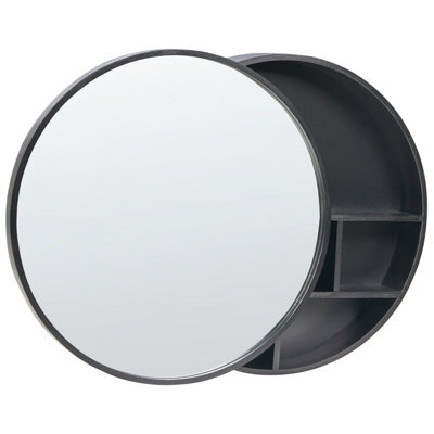 Beliani Bathroom Wall Mounted Mirror Cabinet Ucayali 50 Cm 50 Cm Black - image 1