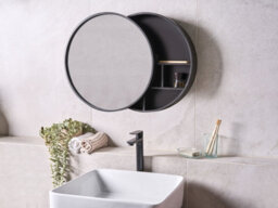 Beliani Bathroom Wall Mounted Mirror Cabinet Ucayali 50 Cm 50 Cm Black - thumbnail 2